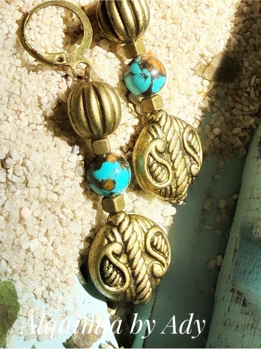 Alquimia Gold and Turquoise Beaded Drop Earrings
